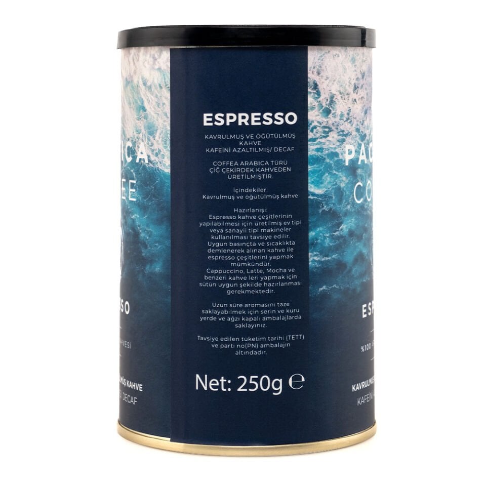 Coffee Pacifica Espresso Decaf Öğütülmüş Kahve (250 gr Teneke Kutu)