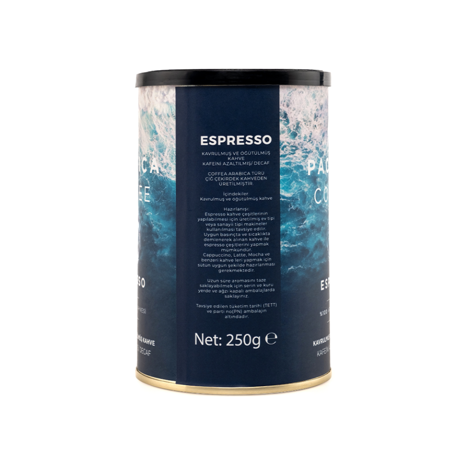 Coffee Pacifica Espresso Decaf Öğütülmüş Kahve (250 gr Teneke Kutu)