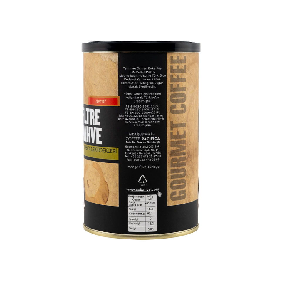 Coffee Pacifica Decaf Öğütülmüş Filtre Kahve (250 gr Teneke)