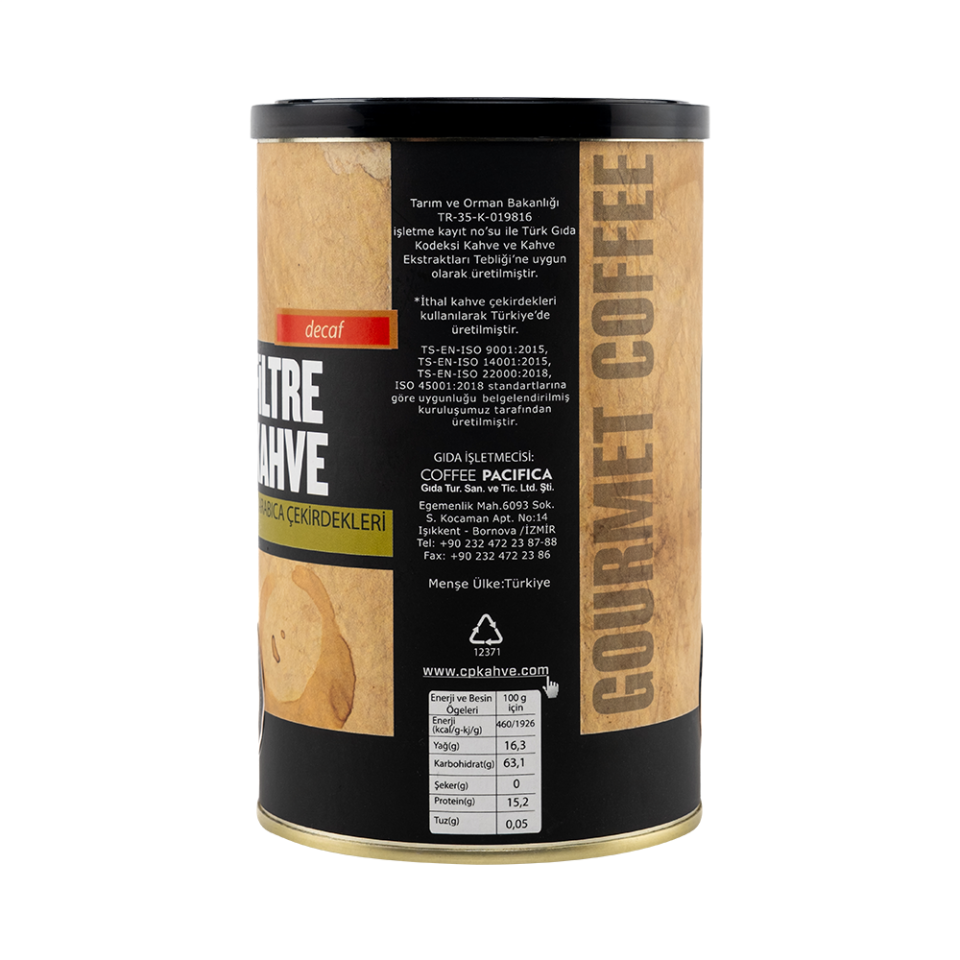 Pacifica Coffee Decaf Öğütülmüş Filtre Kahve (250 gr Teneke)