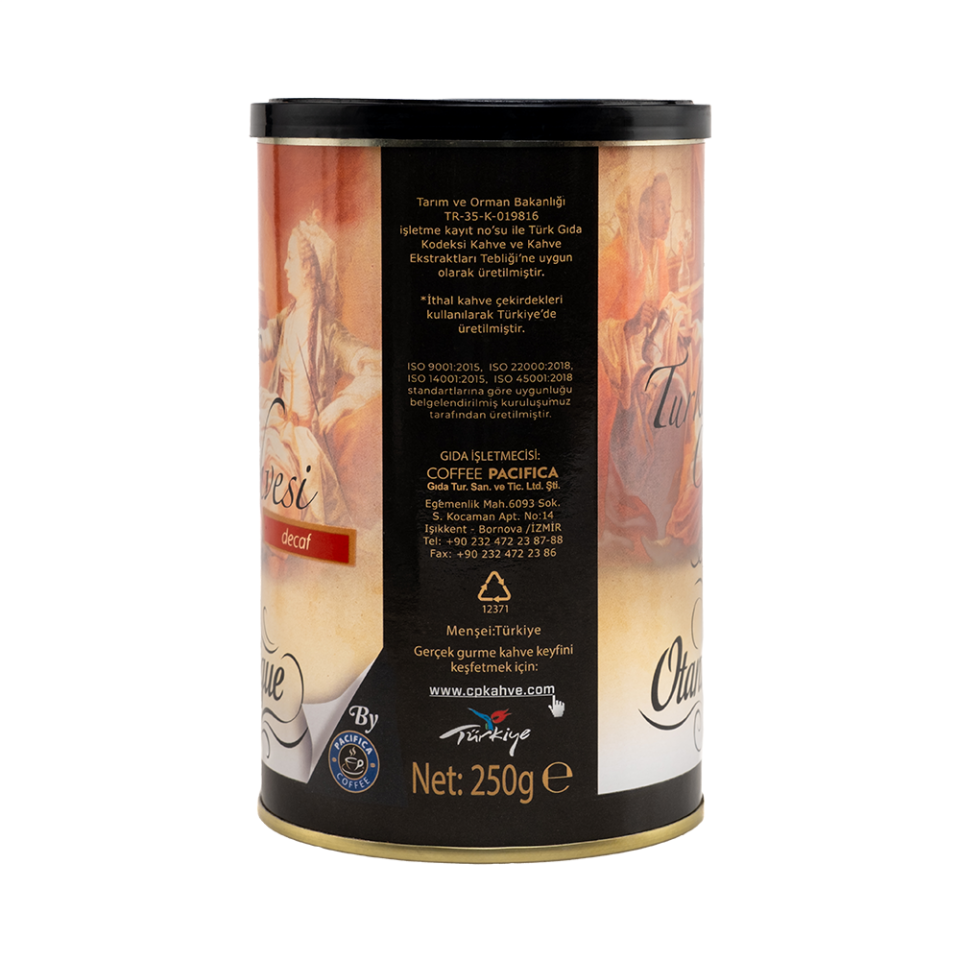 Pacifica Coffee Decaf Öğütülmüş Türk Kahvesi (250 gr Teneke)