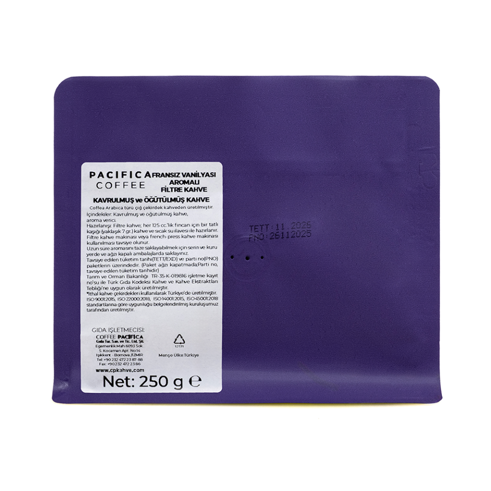 Pacifica Coffee French Vanilla Aromalı Filtre Kahve (250 gr Poşet)