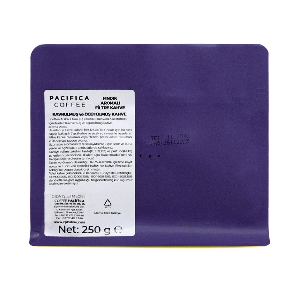 Pacifica Coffee Hazelnut Aromalı Filtre Kahve (250 gr Poşet)
