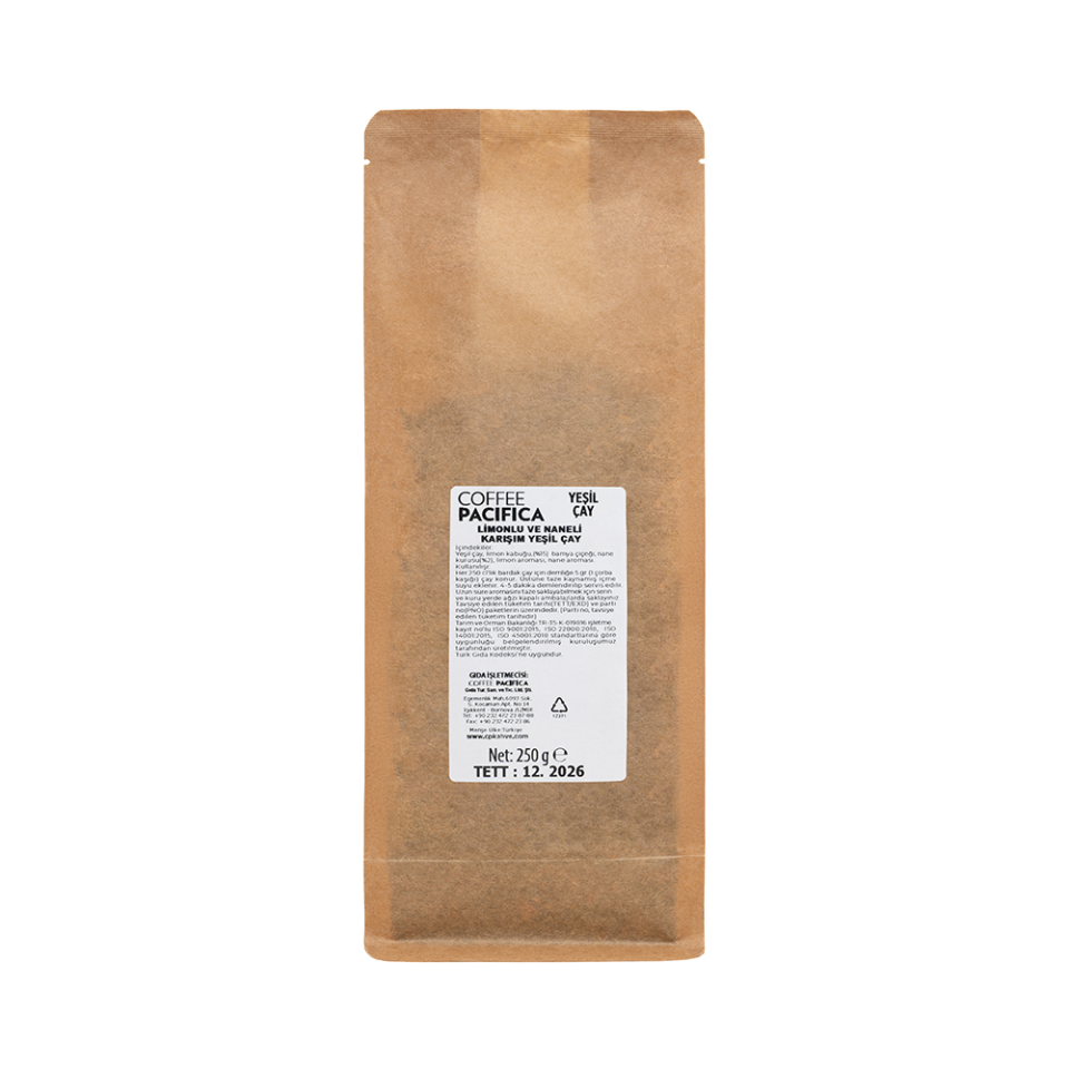 Pacifica Coffee Limonlu & Naneli Karışım Yeşil Çay (250 gr - Poşet)
